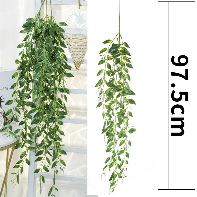 Artificial Plant Vines Wall Hanging Rattan Leaves Branches Outdoor Garden Home Decoration Plastic Fake Silk Leaf Green Plant Ivy Snapitonline