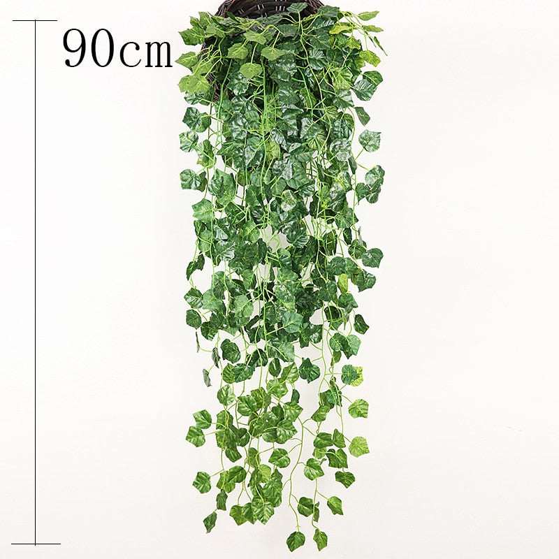 Artificial Plant Vines Wall Hanging Rattan Leaves Branches Outdoor Garden Home Decoration Plastic Fake Silk Leaf Green Plant Ivy Snapitonline