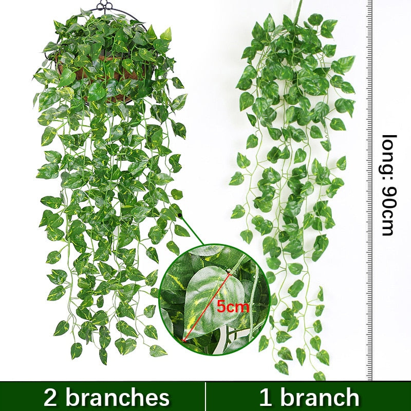 Artificial Plant Vines Wall Hanging Rattan Leaves Branches Outdoor Garden Home Decoration Plastic Fake Silk Leaf Green Plant Ivy Snapitonline