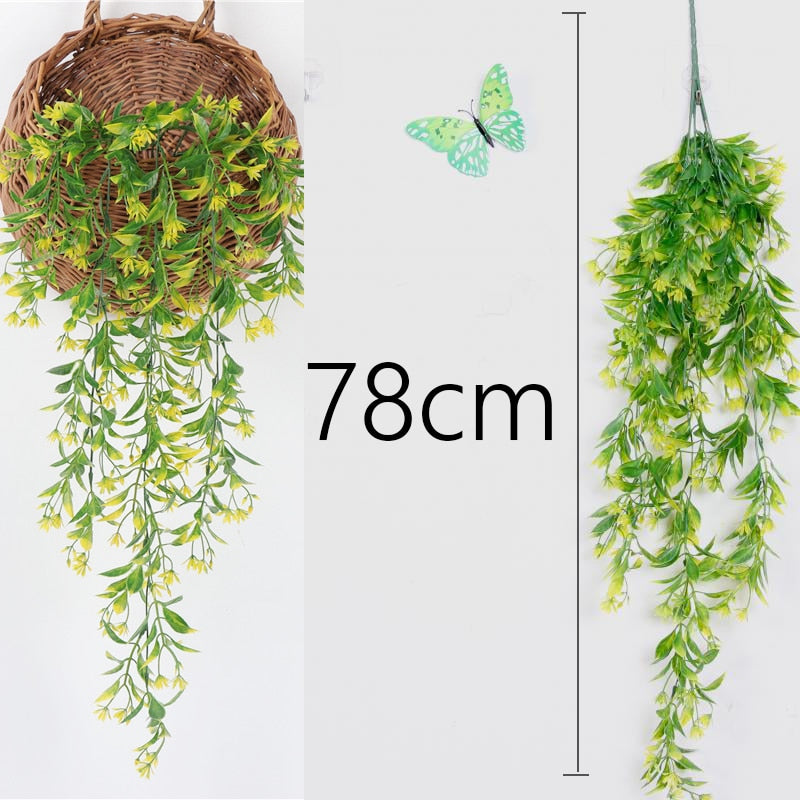Artificial Plant Vines Wall Hanging Rattan Leaves Branches Outdoor Garden Home Decoration Plastic Fake Silk Leaf Green Plant Ivy Snapitonline