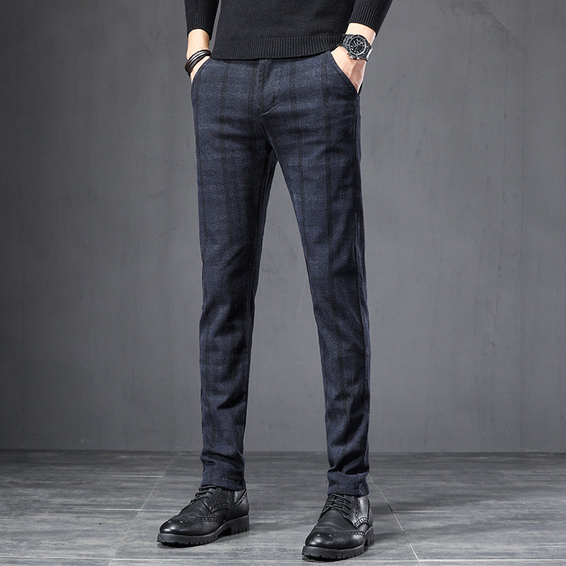Autumn Plaid Pants Slim Straight Loose Men's Casual Pants Trousers Small Feet Snapitonline
