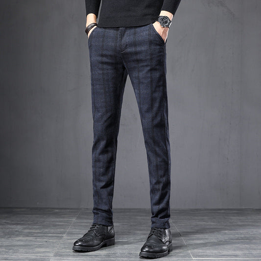 Autumn Plaid Pants Slim Straight Loose Men's Casual Pants Trousers Small Feet Snapitonline