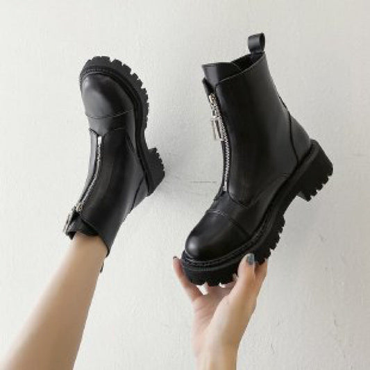 Autumn new thick-soled leather chimney boots Snapitonline