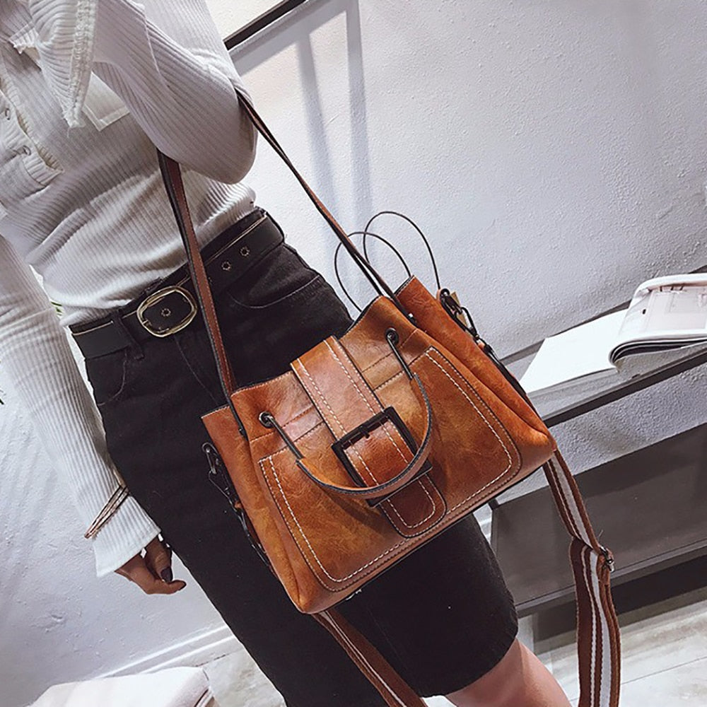 Bags For Women 2021 New Fashion Leather Handbags Crossbody Flaps Female Vintage Bucket Shoulder Purse Ladies Pouch Sac A Femme Snapitonline