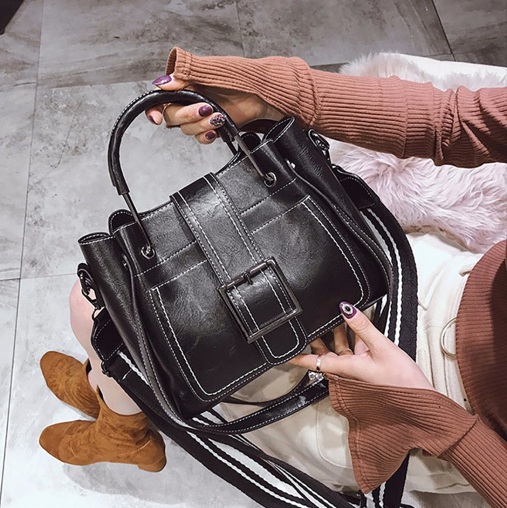 Bags For Women 2021 New Fashion Leather Handbags Crossbody Flaps Female Vintage Bucket Shoulder Purse Ladies Pouch Sac A Femme Snapitonline