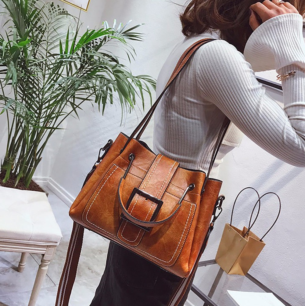 Bags For Women 2021 New Fashion Leather Handbags Crossbody Flaps Female Vintage Bucket Shoulder Purse Ladies Pouch Sac A Femme Snapitonline