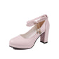 Buckle Chunky Pumps Round Toe Beaded Princess Shoes Ladies High Heels Snapitonline