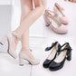 Buckle Chunky Pumps Round Toe Beaded Princess Shoes Ladies High Heels Snapitonline
