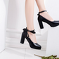 Buckle Chunky Pumps Round Toe Beaded Princess Shoes Ladies High Heels Snapitonline
