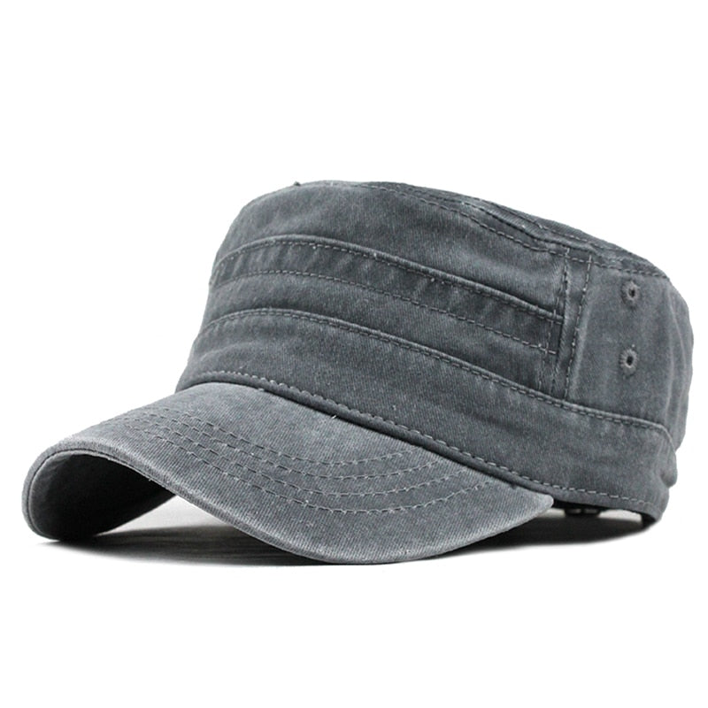 Casual Washed Cotton Flat Top Hat Adjustable Fisher Military Caps Men Women Cadet Army Cap Unique Design Vintage Four Seasons Snapitonline