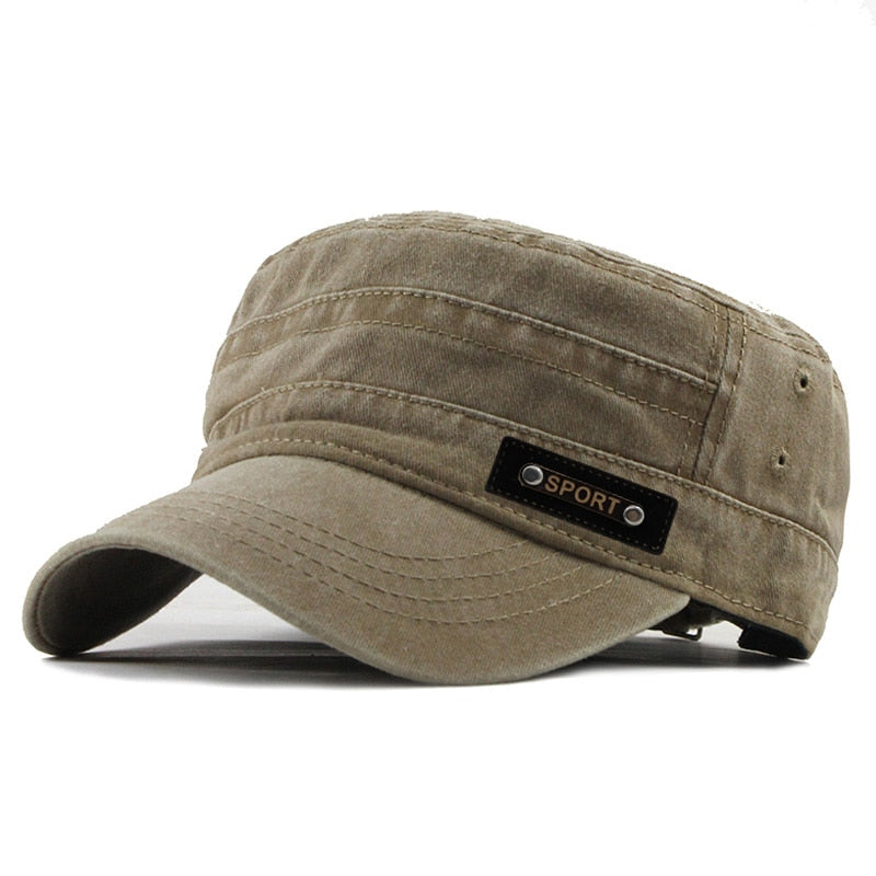 Casual Washed Cotton Flat Top Hat Adjustable Fisher Military Caps Men Women Cadet Army Cap Unique Design Vintage Four Seasons Snapitonline