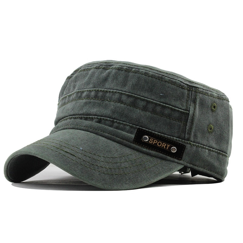 Casual Washed Cotton Flat Top Hat Adjustable Fisher Military Caps Men Women Cadet Army Cap Unique Design Vintage Four Seasons Snapitonline