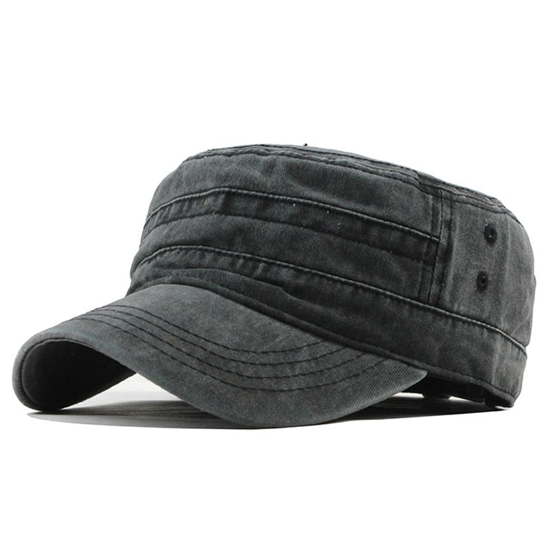 Casual Washed Cotton Flat Top Hat Adjustable Fisher Military Caps Men Women Cadet Army Cap Unique Design Vintage Four Seasons Snapitonline