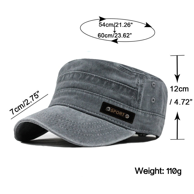 Casual Washed Cotton Flat Top Hat Adjustable Fisher Military Caps Men Women Cadet Army Cap Unique Design Vintage Four Seasons Snapitonline