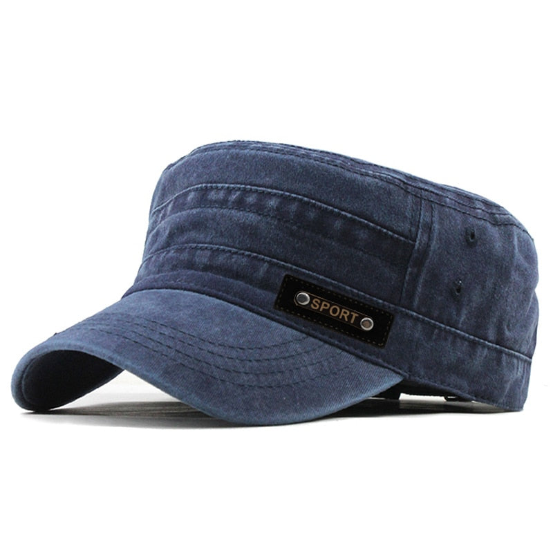 Casual Washed Cotton Flat Top Hat Adjustable Fisher Military Caps Men Women Cadet Army Cap Unique Design Vintage Four Seasons Snapitonline