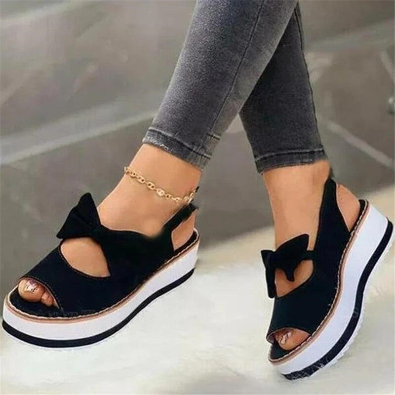 Casual Wedge Women's Single Shoes Platform Bow Cool Snapitonline