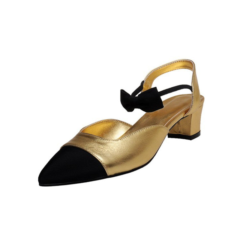 Colorblock Pointed-toe Chunky Heels With Mid-high Heels Snapitonline