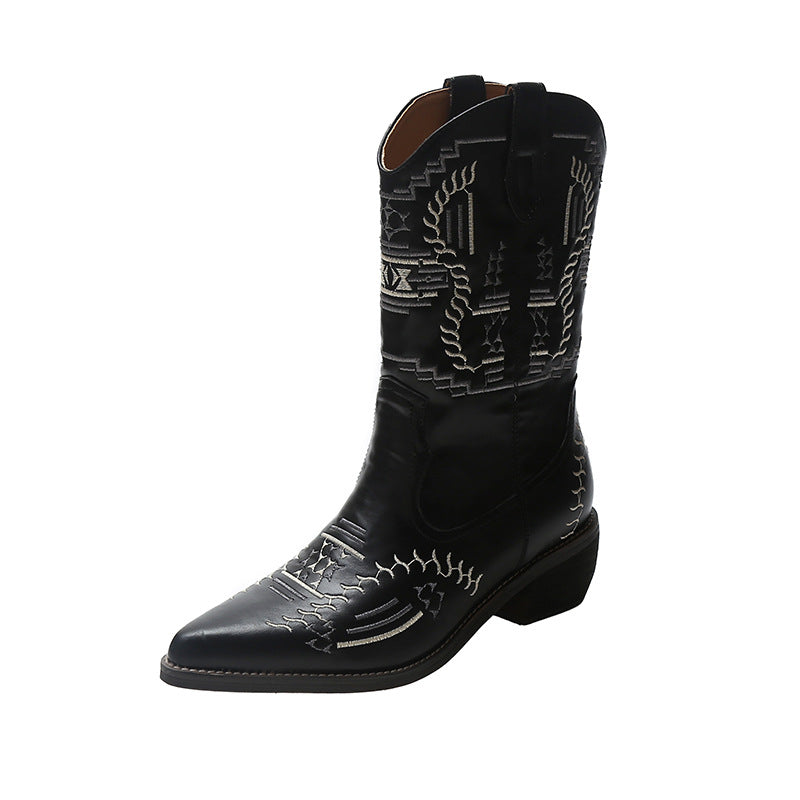 Cowboy Boots With Pointed Toe And Thick Heel Snapitonline