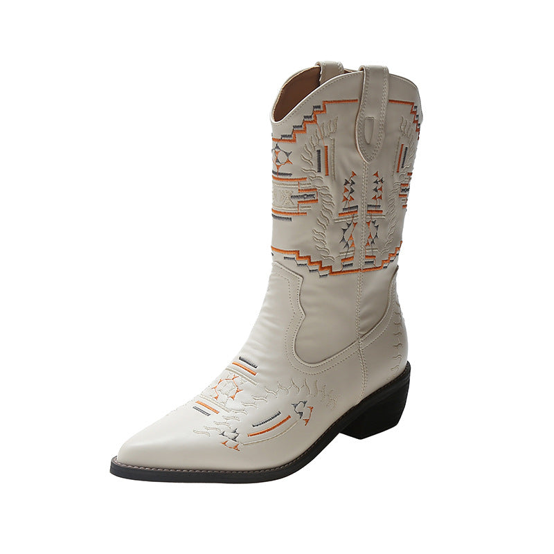 Cowboy Boots With Pointed Toe And Thick Heel Snapitonline