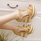 Ethnic Style Contrast Color Thick-Soled Hemp Weave Wedge Sandals Snapitonline