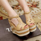 Ethnic Style Contrast Color Thick-Soled Hemp Weave Wedge Sandals Snapitonline