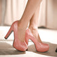 European And American Patent Leather Ladies High Heels Pumps Round Toe Water Platform Thick Heel Shoes Snapitonline