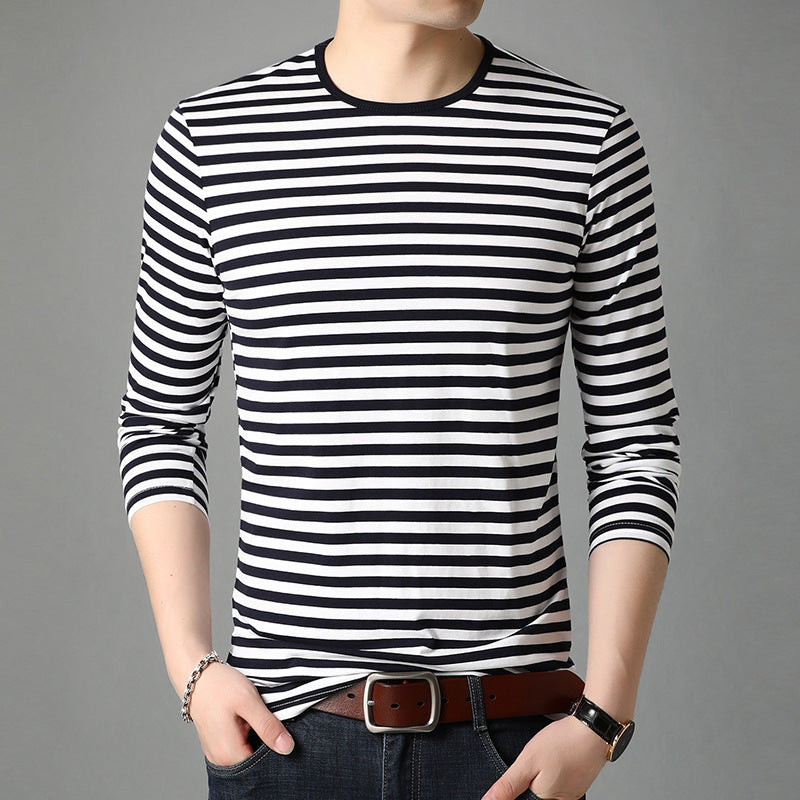 Fashion Stripes Men's Round Neck Cotton Striped Top Snapitonline