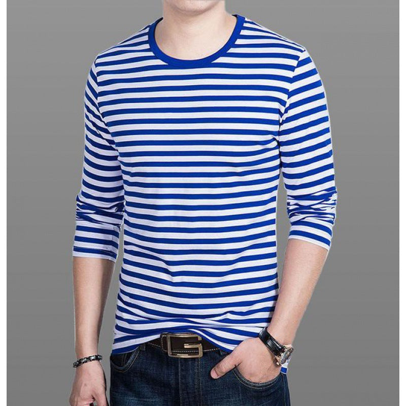Fashion Stripes Men's Round Neck Cotton Striped Top Snapitonline