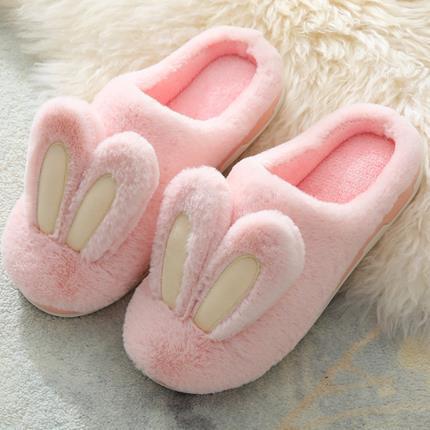 Fashion Women Slippers Winter Warm Couples Cute Rabbit Ears Soft Sole Home Indoor Ladies Plush Slides Snapitonline