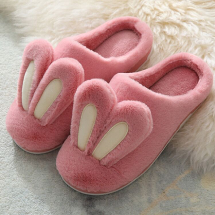 Fashion Women Slippers Winter Warm Couples Cute Rabbit Ears Soft Sole Home Indoor Ladies Plush Slides Snapitonline