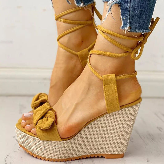 Fashionable Wedge Fish Mouth Bow Sandals Snapitonline