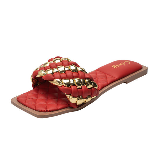 Female Slides Slippers Flat Heel Sandals Phnom Penh Woven Slippers Female Snapitonline