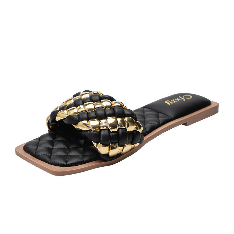 Female Slides Slippers Flat Heel Sandals Phnom Penh Woven Slippers Female Snapitonline