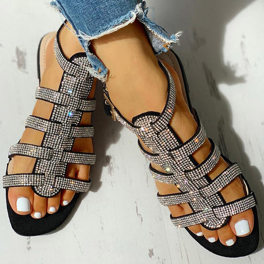 Flat Rhinestone Roman Sandals Snapitonline