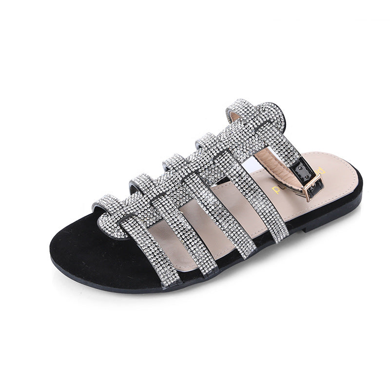 Flat Rhinestone Roman Sandals Snapitonline