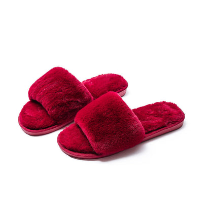 Fleece slippers women's one-word cotton slippers Snapitonline