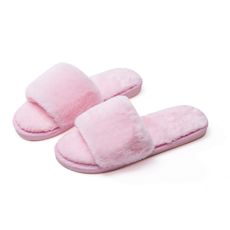 Fleece slippers women's one-word cotton slippers Snapitonline