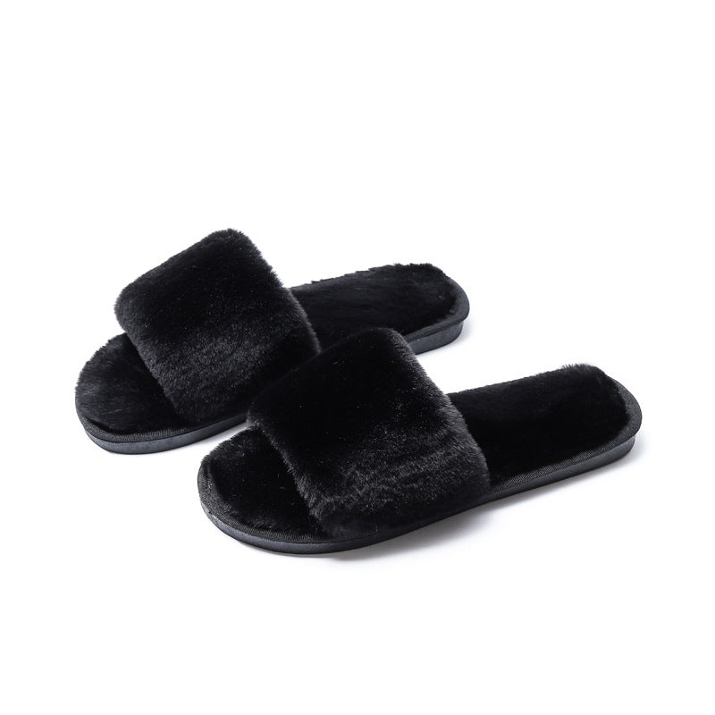 Fleece slippers women's one-word cotton slippers Snapitonline