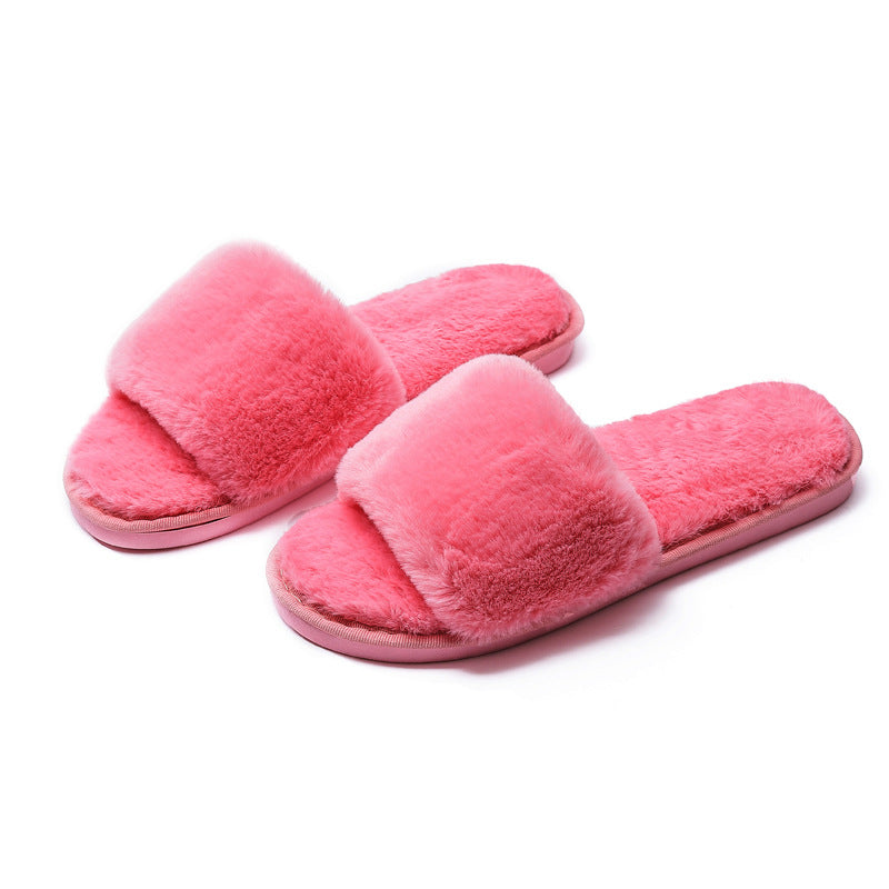 Fleece slippers women's one-word cotton slippers Snapitonline