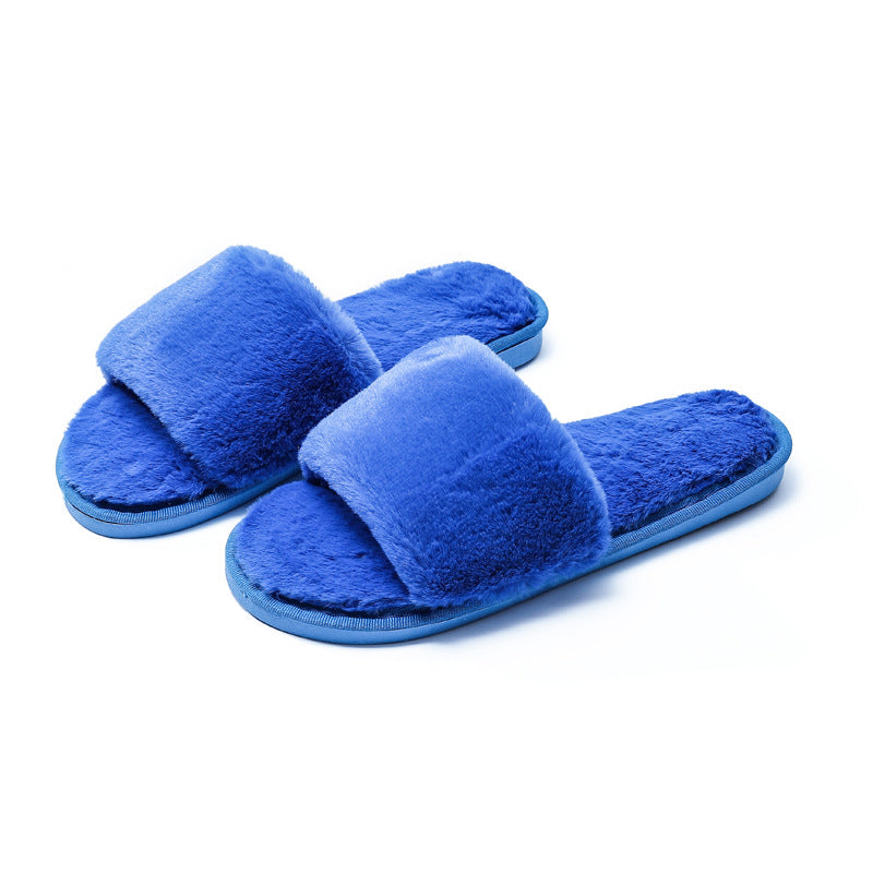 Fleece slippers women's one-word cotton slippers Snapitonline