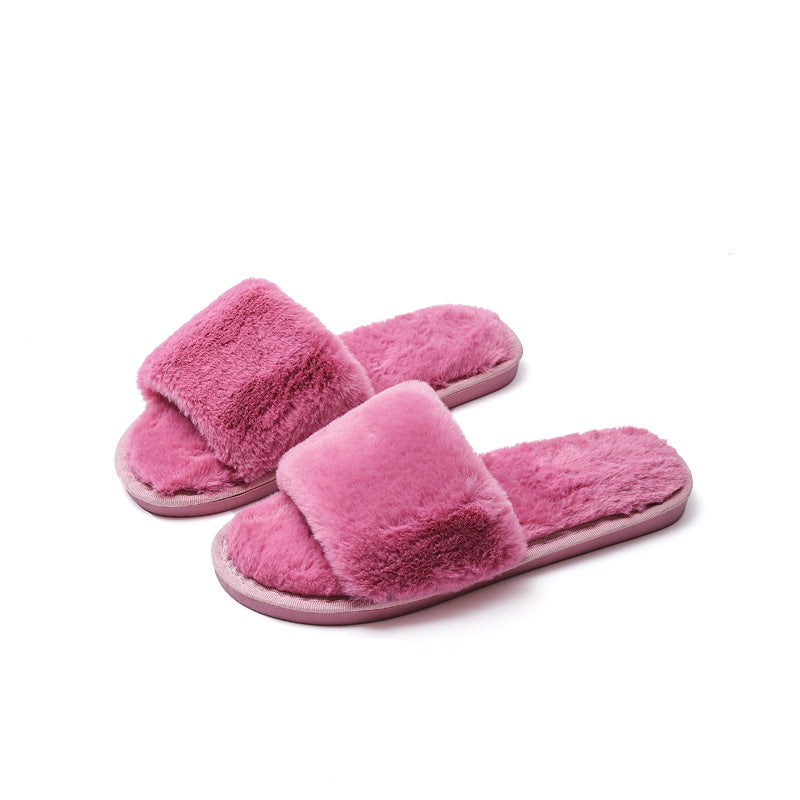 Fleece slippers women's one-word cotton slippers Snapitonline