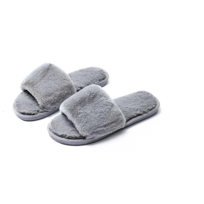 Fleece slippers women's one-word cotton slippers Snapitonline