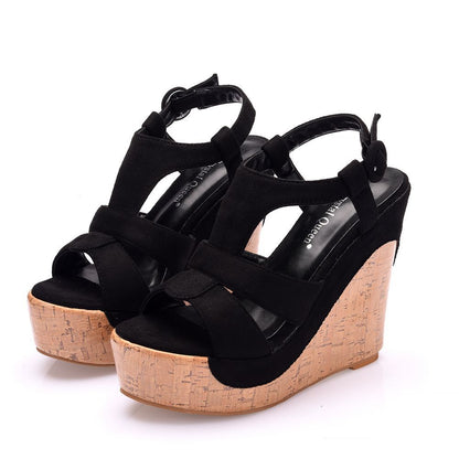 Foreign Trade Large Size 12 Cm Wedge Heel Waterproof Platform Hollow Sandals Thick Bottom Wedge Heel High Heels Women Foreign Trade Wedge Heel Sandals Snapitonline