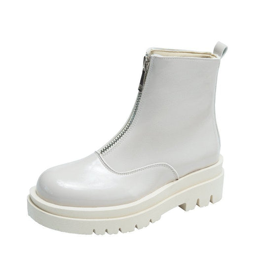 Front zipper low-top thick heel mid-top Martin boots Snapitonline