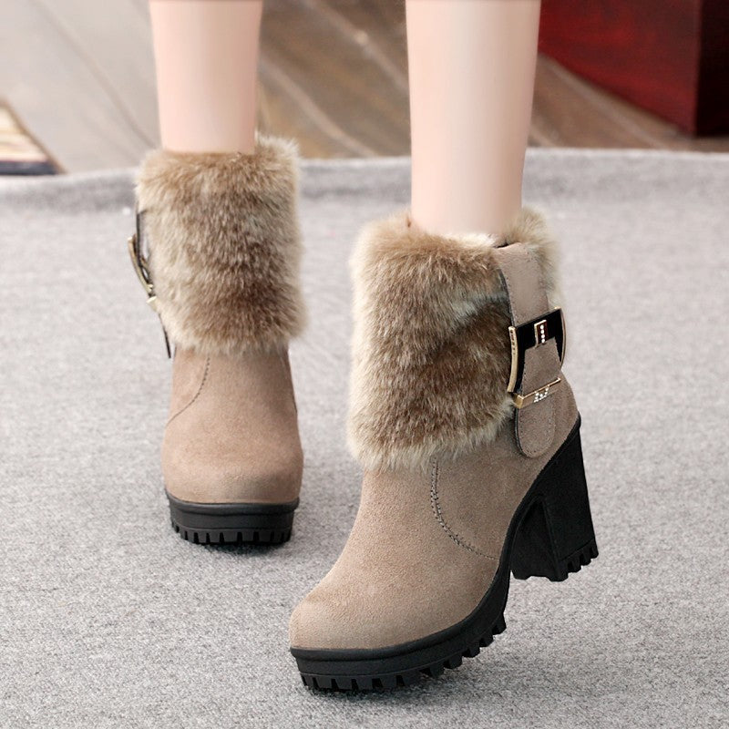 Furry snow boots short tube suede short boots women Snapitonline