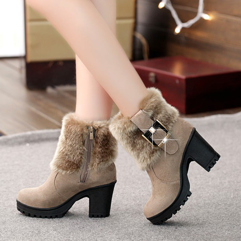 Furry snow boots short tube suede short boots women Snapitonline