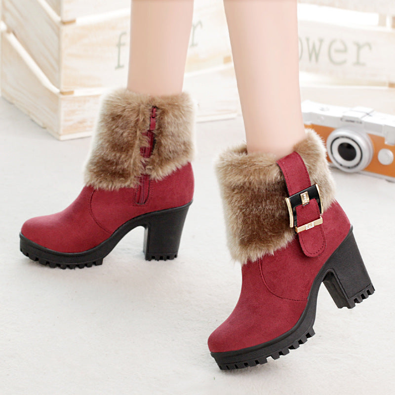 Furry snow boots short tube suede short boots women Snapitonline