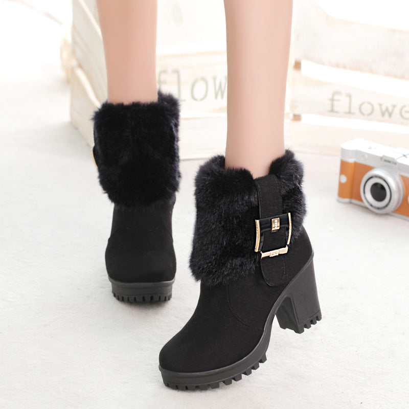 Furry snow boots short tube suede short boots women Snapitonline