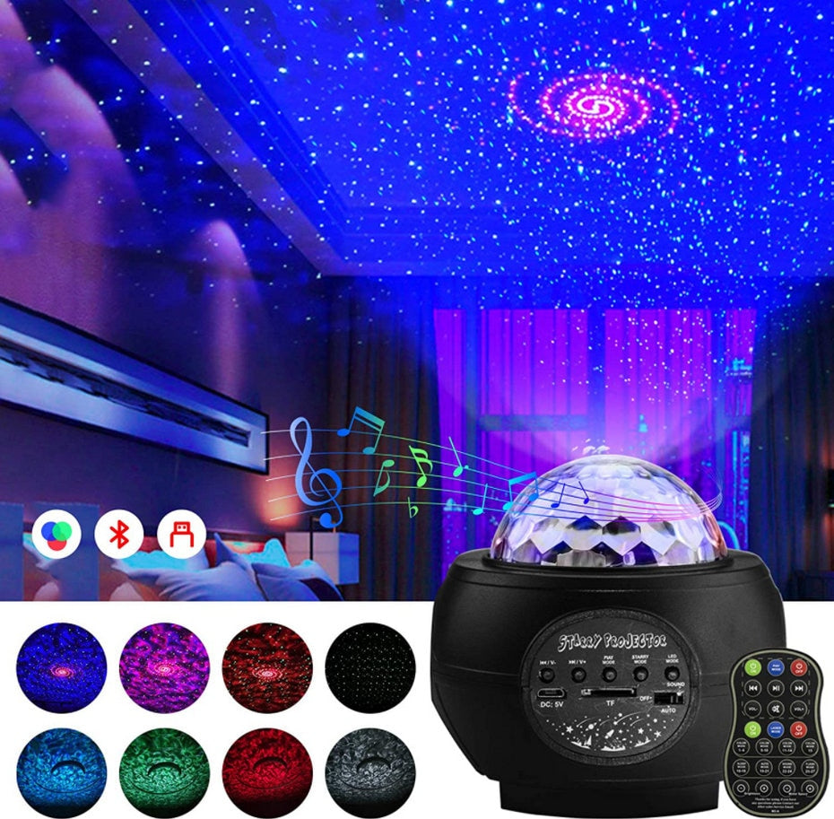 LED Starry Sky Projector Night Light Galaxy Star Projector Ocean Wave Night Lamp With Music Bluetooth Speaker For Childrens - Snapitonline