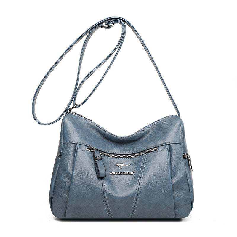 Many Pockets Shoulder Crossbody Bags for Women 2022 Brand Leather Ladies Designr Handbags Winter Style Messenger Bags Sac A Main - Snapitonline